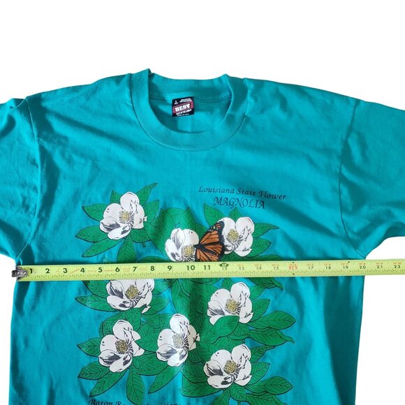 Vintage 90s Louisiana State Flower Magnolia Graphic Tee Size L Single Stitch - Picture 7 of 9